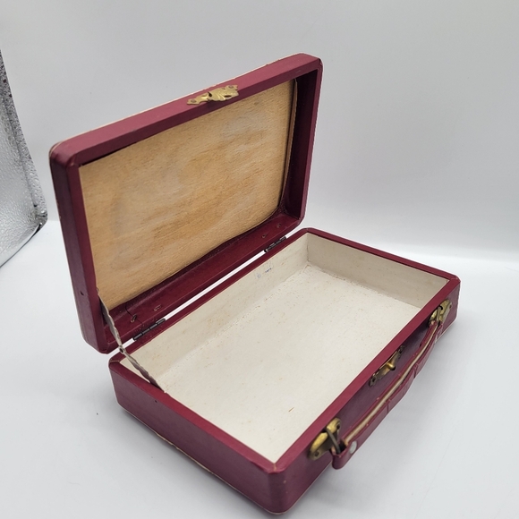 VTG RARE Small Wood DARK Red SuitcaseTexas JAPAN Letters Design Multipurpose Box - Picture 3 of 11